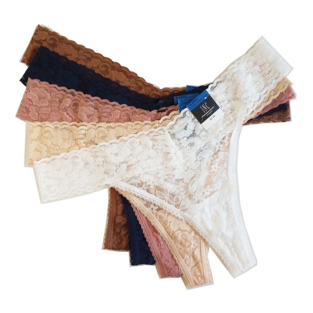*50off3* NWT Macy's INC 5-Pair Lace Thong XL carob navy pink almond white